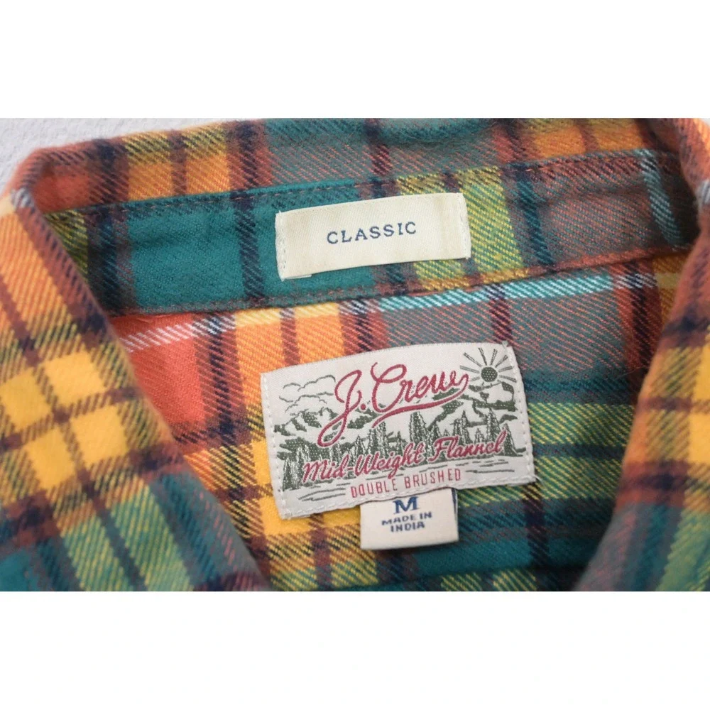 J. Crew Flannel Shirt Mens Medium Multi-Color Plaid Double Brushed Cotton EUC